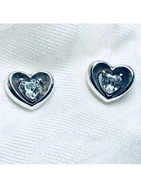 NWOT Double Heart Stud Earrings, Sterling Silver 925